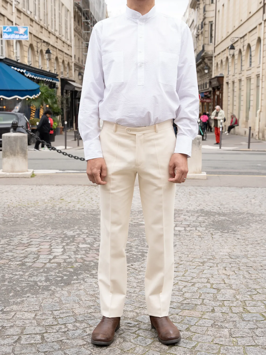 Hollington Siza italien pantalon écru serge coton laine taille 44