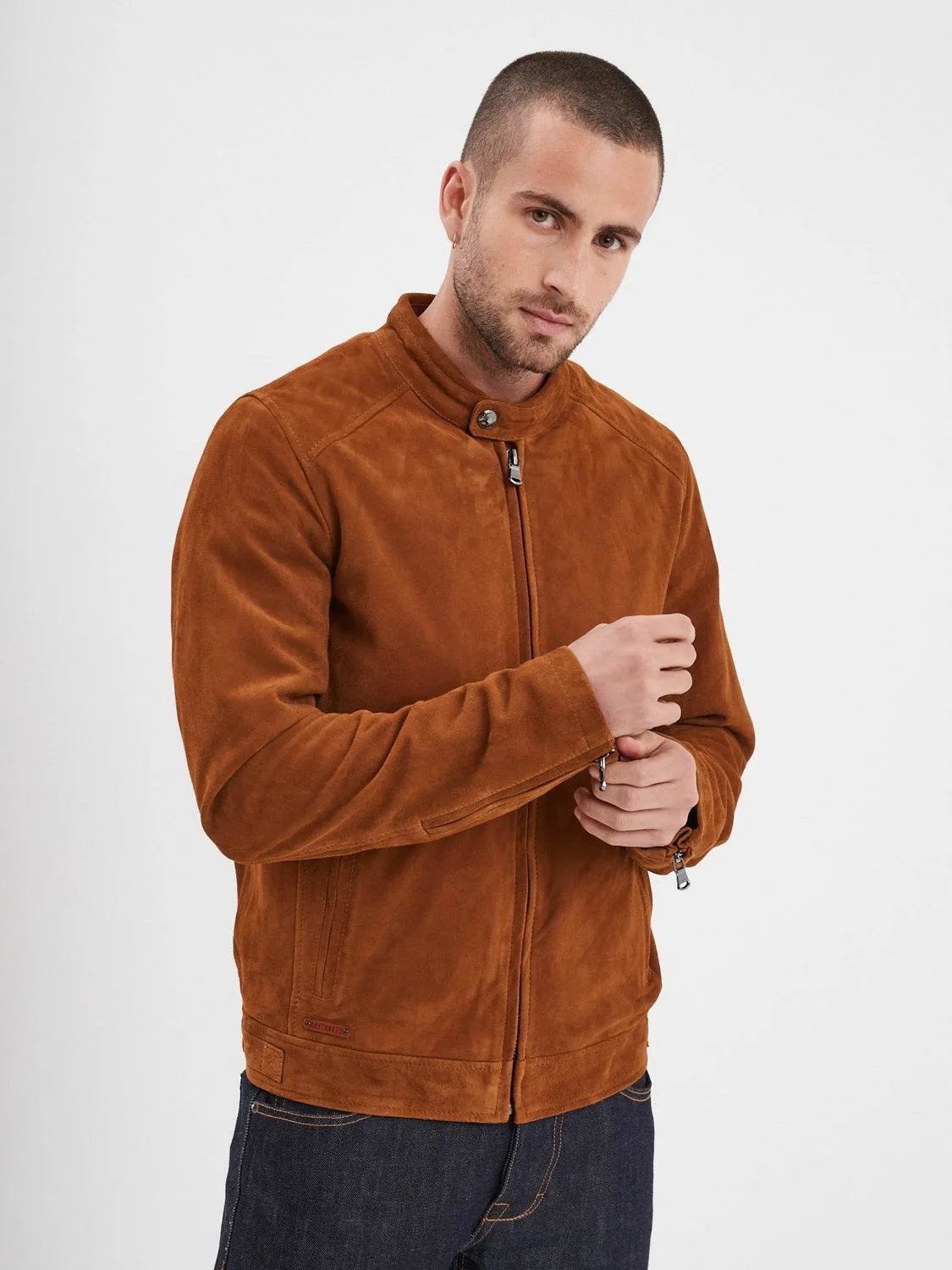 DAYTONA Delf veste daim cuir chèvre col pression