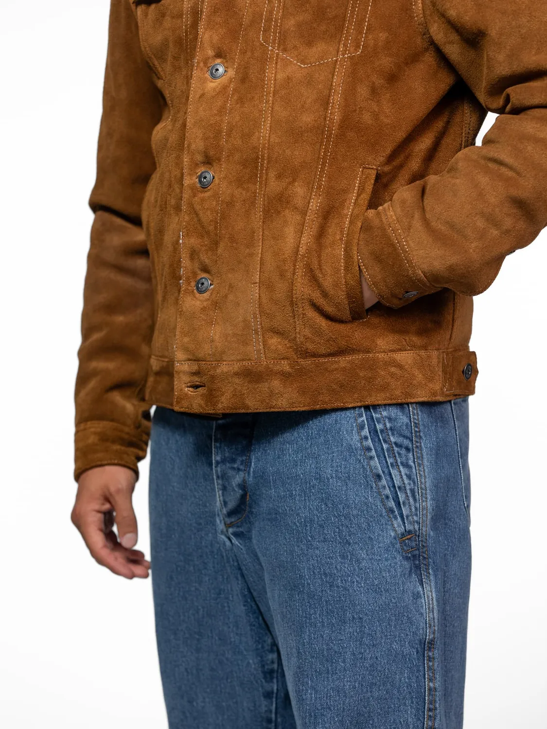 Daytona Trucker blouson cuir nubuck sherpa cognac