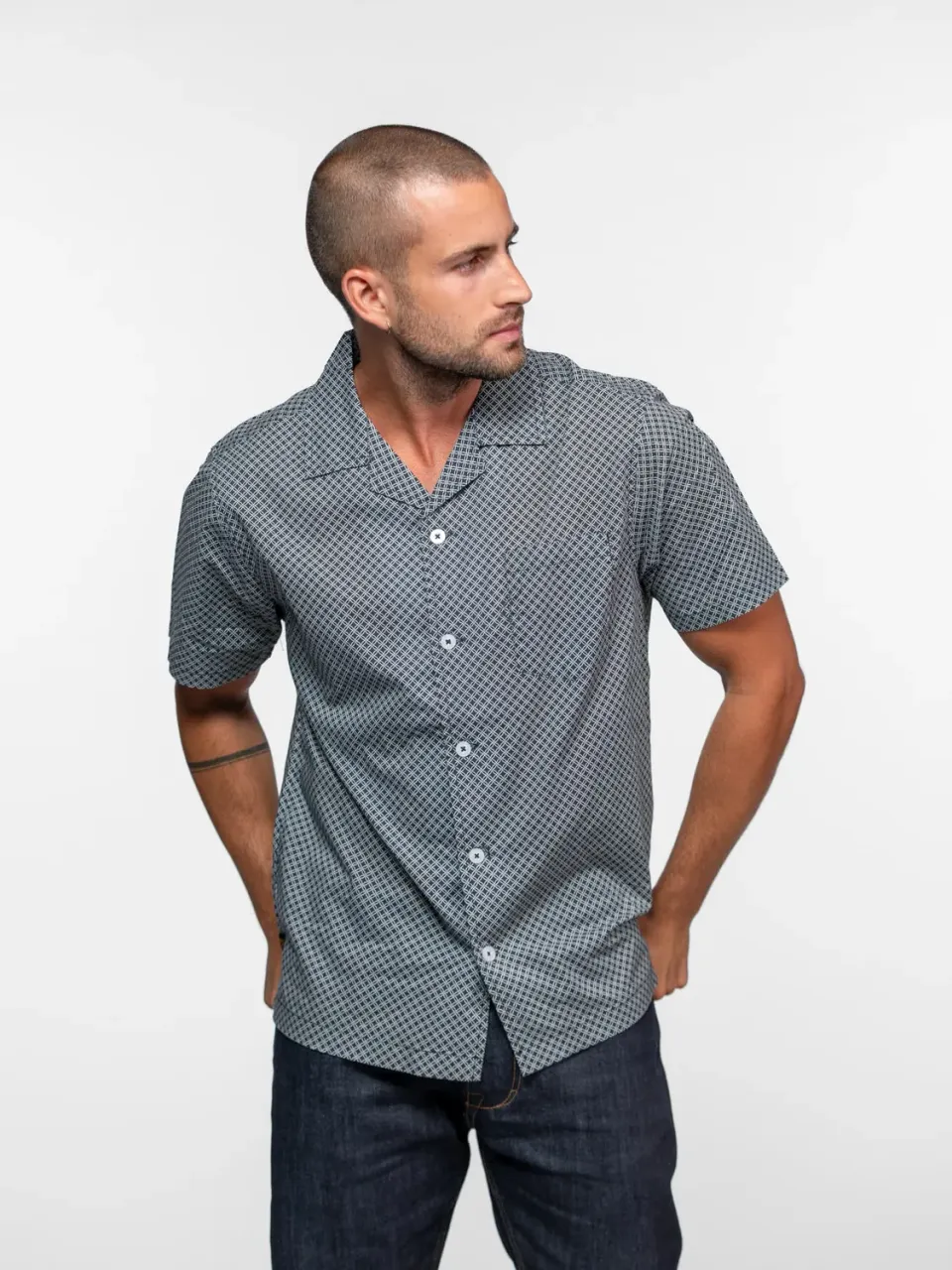 Daytona Sudbury chemisette homme navy/offwhite à motifs