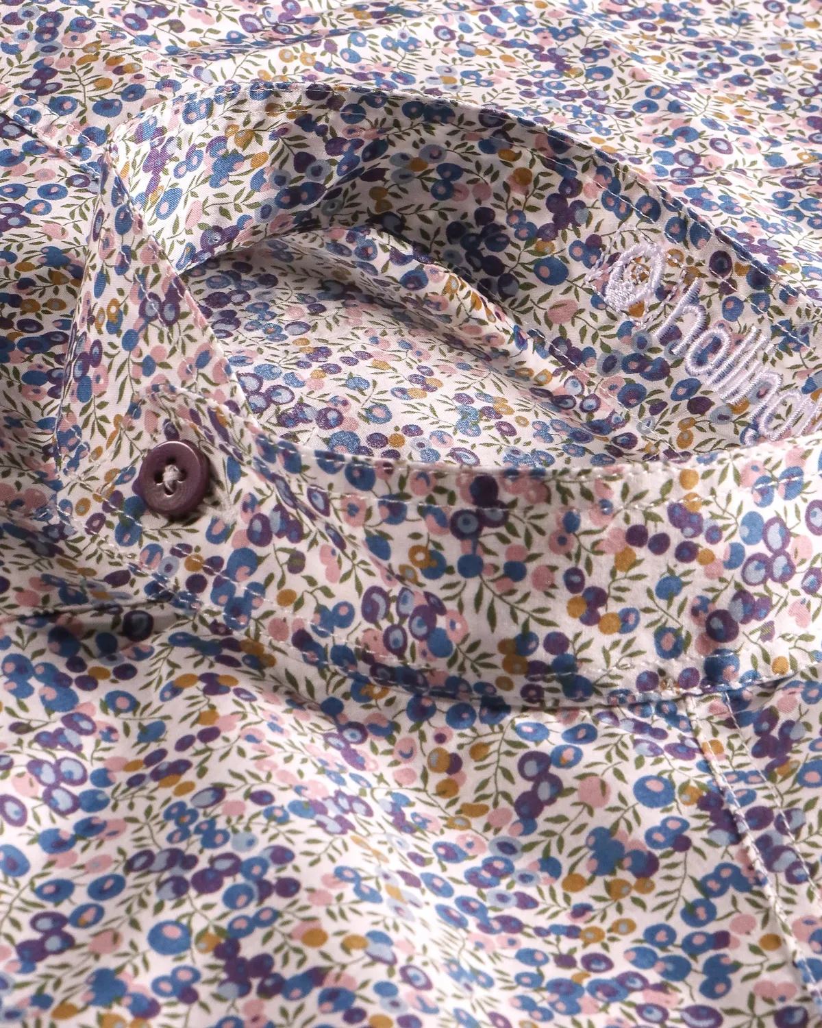 Hollington Liberty cerises chemise col mao coton coupe droite
