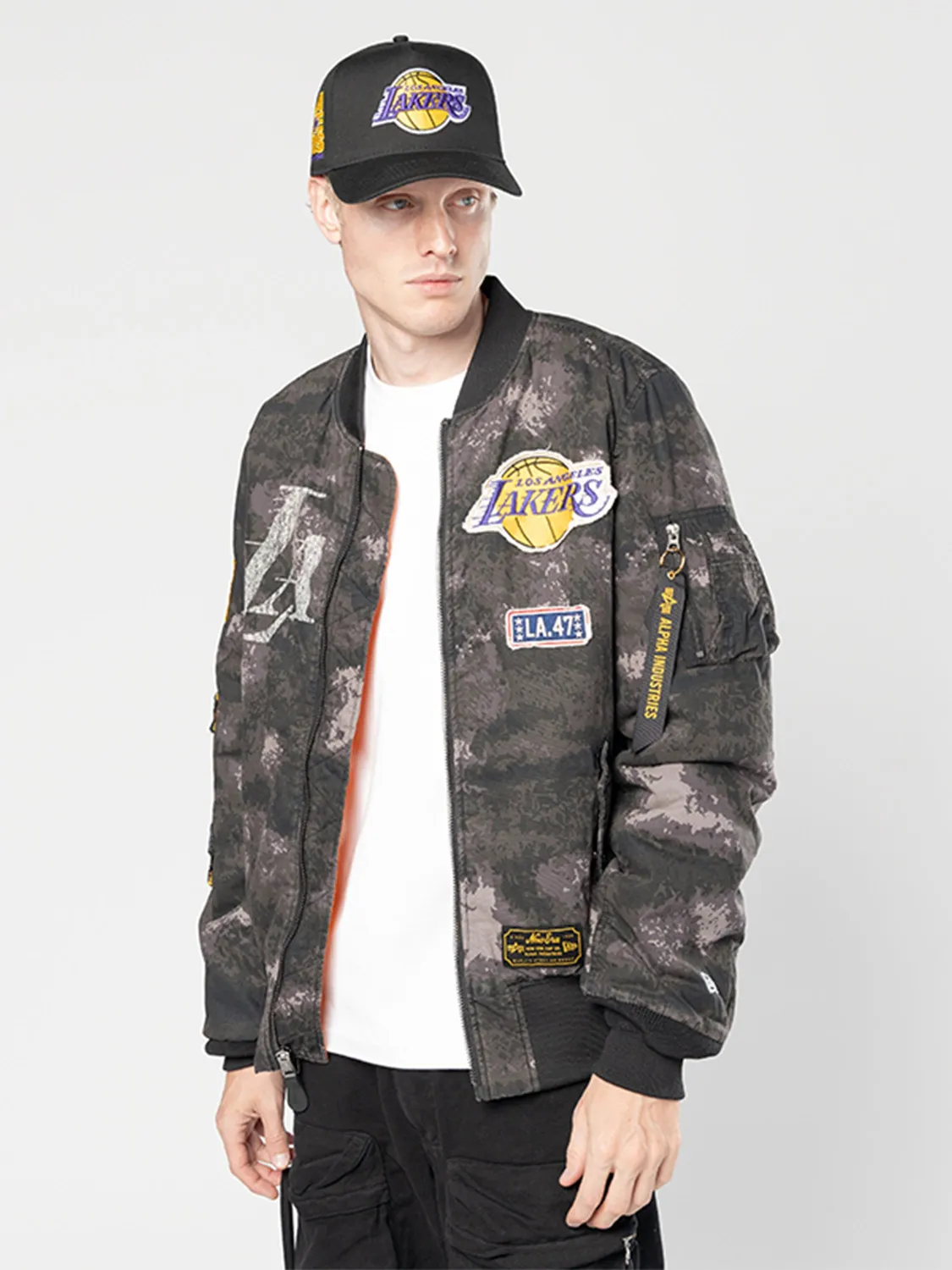 Alpha Industries Lakers x New Era MA-1 bomber black camo