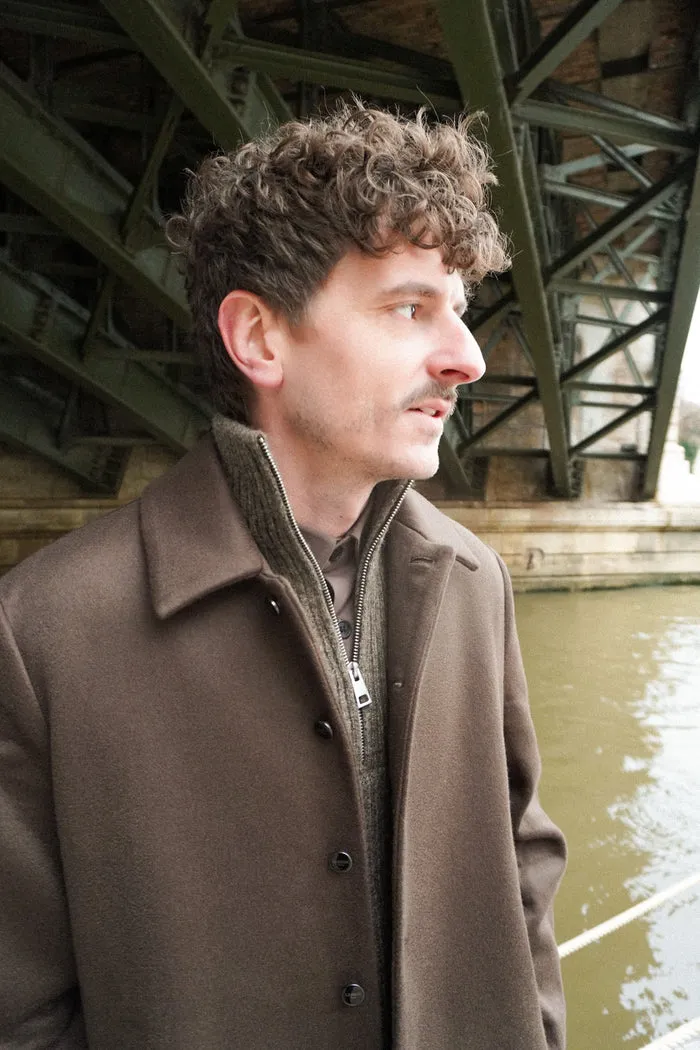 Lebrun Manteau Long Brun Laine Cachemire Homme