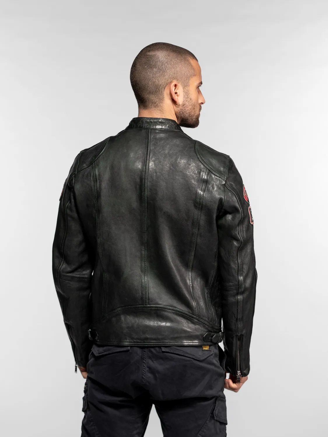 Daytona Aniak Blouson cuir moto mouton marine patiné