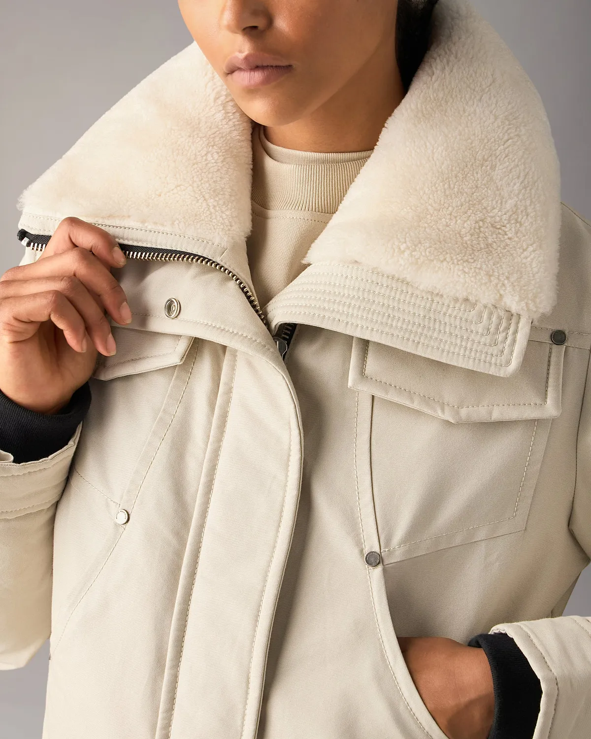 Moose Knuckles Aurora Trucker veste alabaster shearling