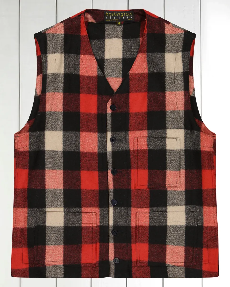 Hollington gilet Lamberjack drap laine rouge blanc 46