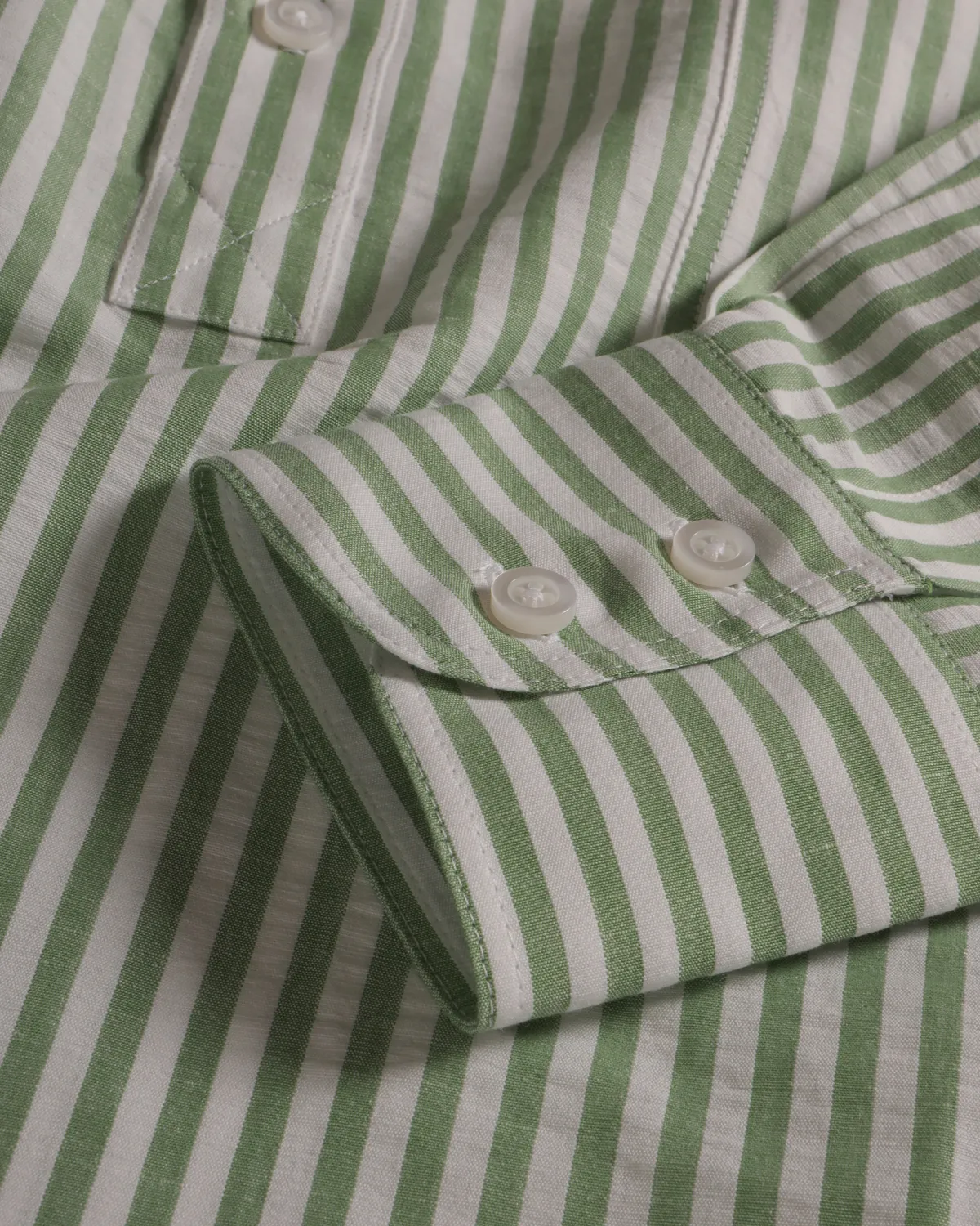 Hollington chemise col mao rayures vertes coton lin