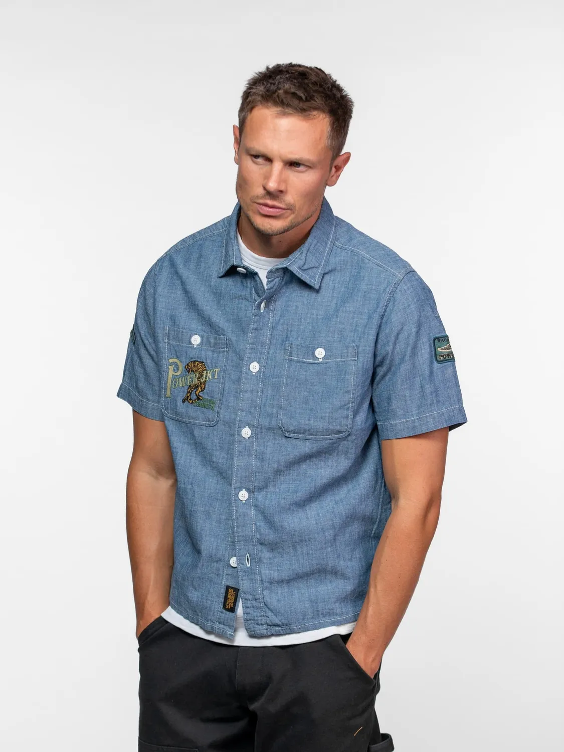 Daytona Peyote chemise homme medium blue chambray boxy