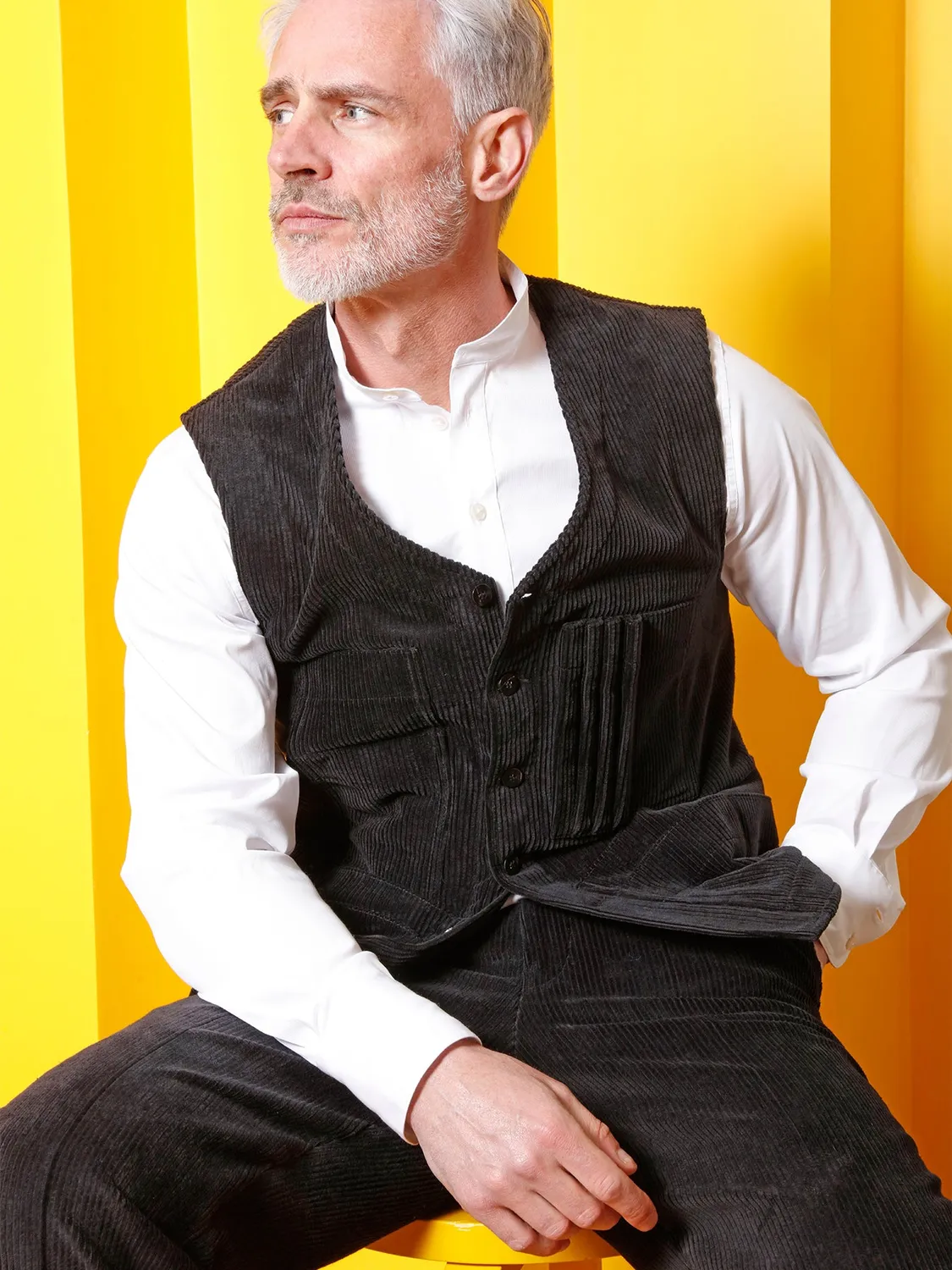HOLLINGTON 20 Poches gilet velours laine noir