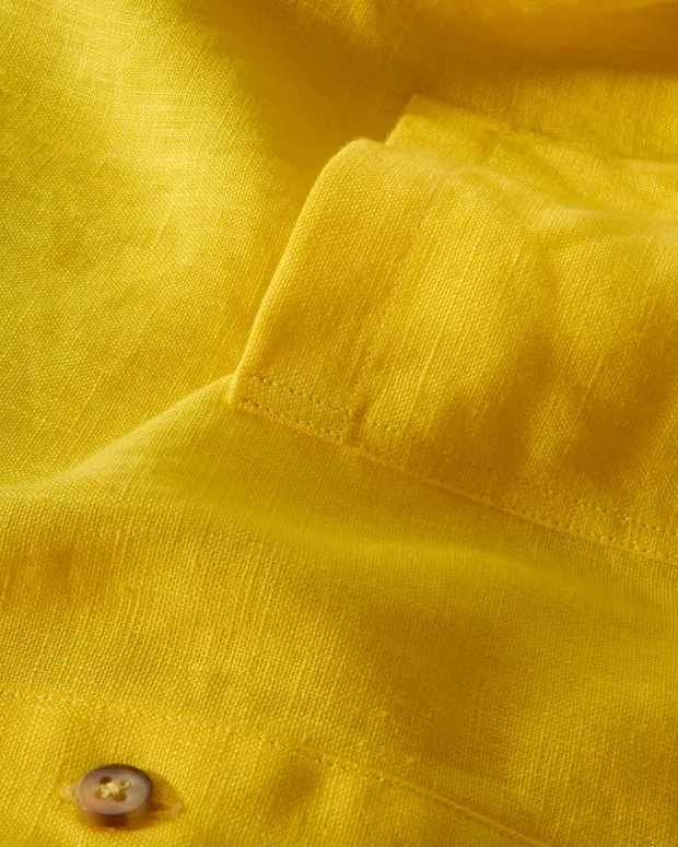 Hollington chemise col mao jaune lin hopsack
