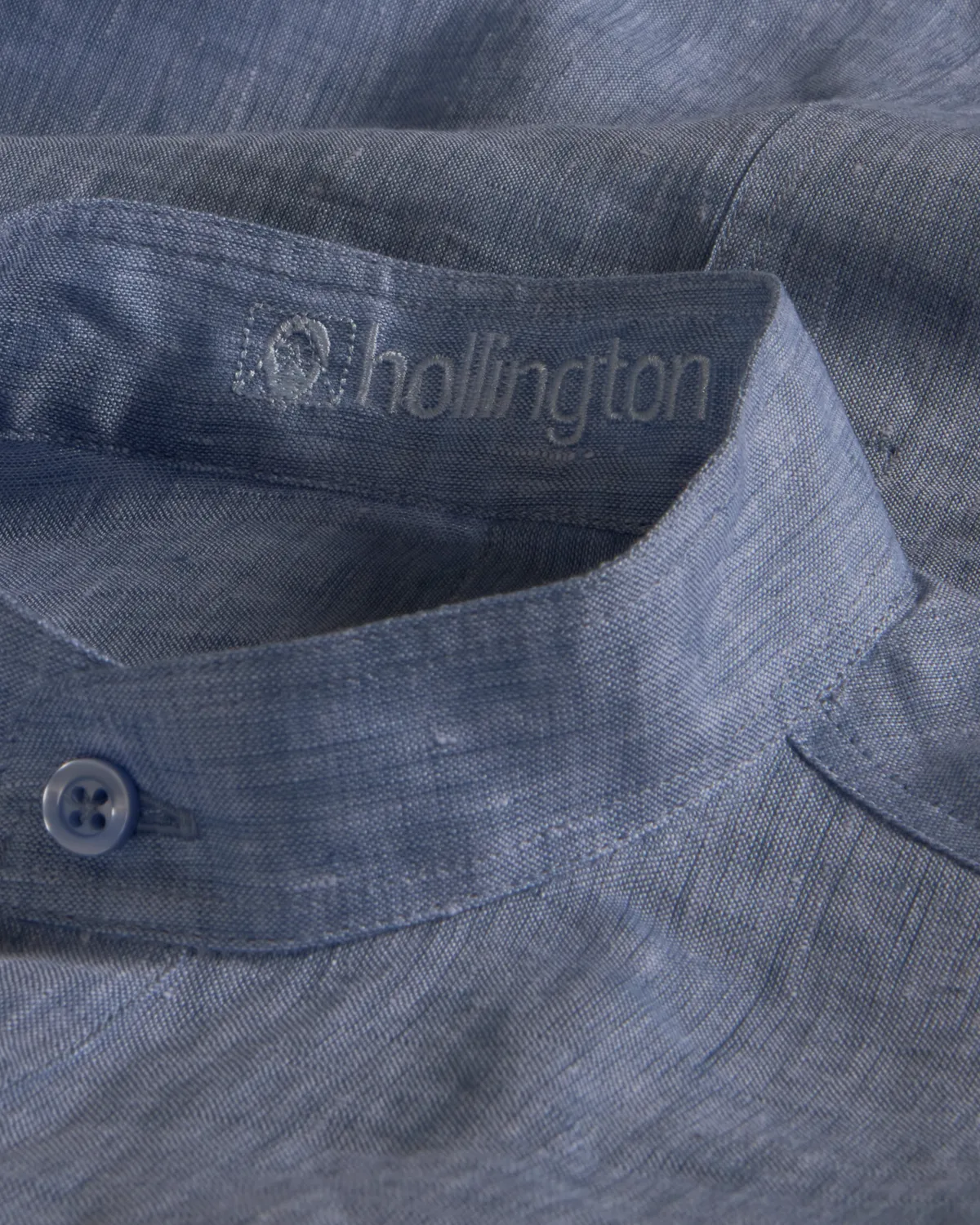 Hollington chemise lin col mao bleuté droite S-3XL