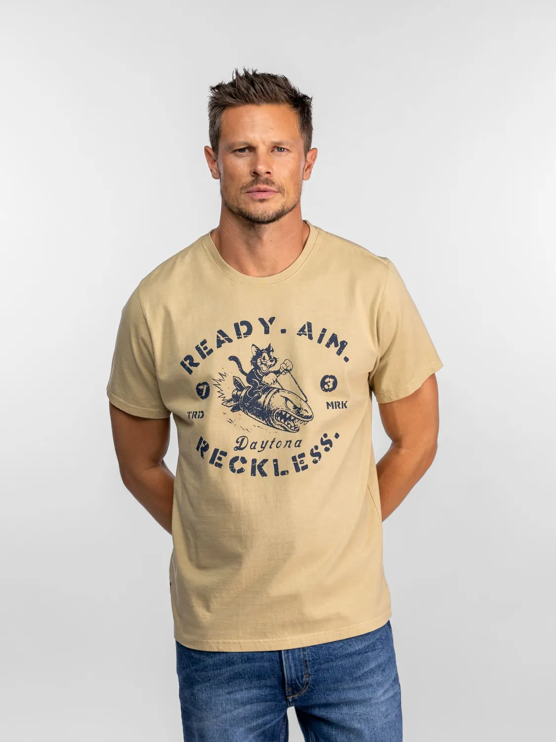 Daytona Gaylord t-shirt homme Irish Cream coton stone wash