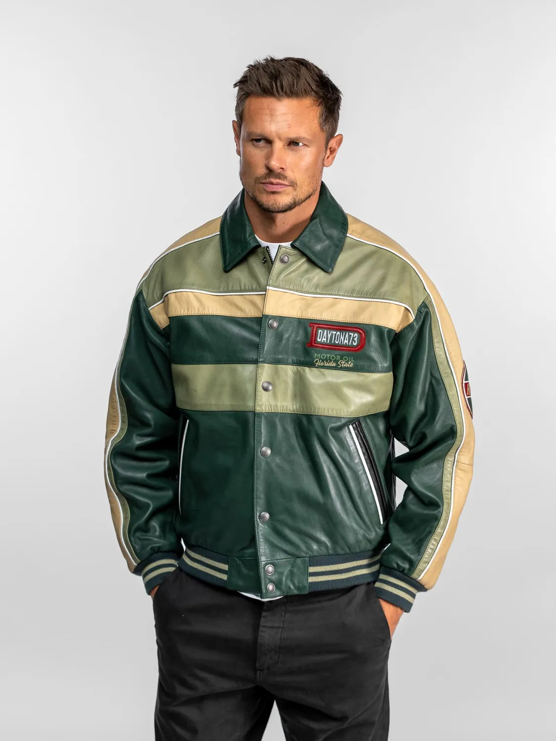 Daytona Lester blouson teddy cuir vert oversize