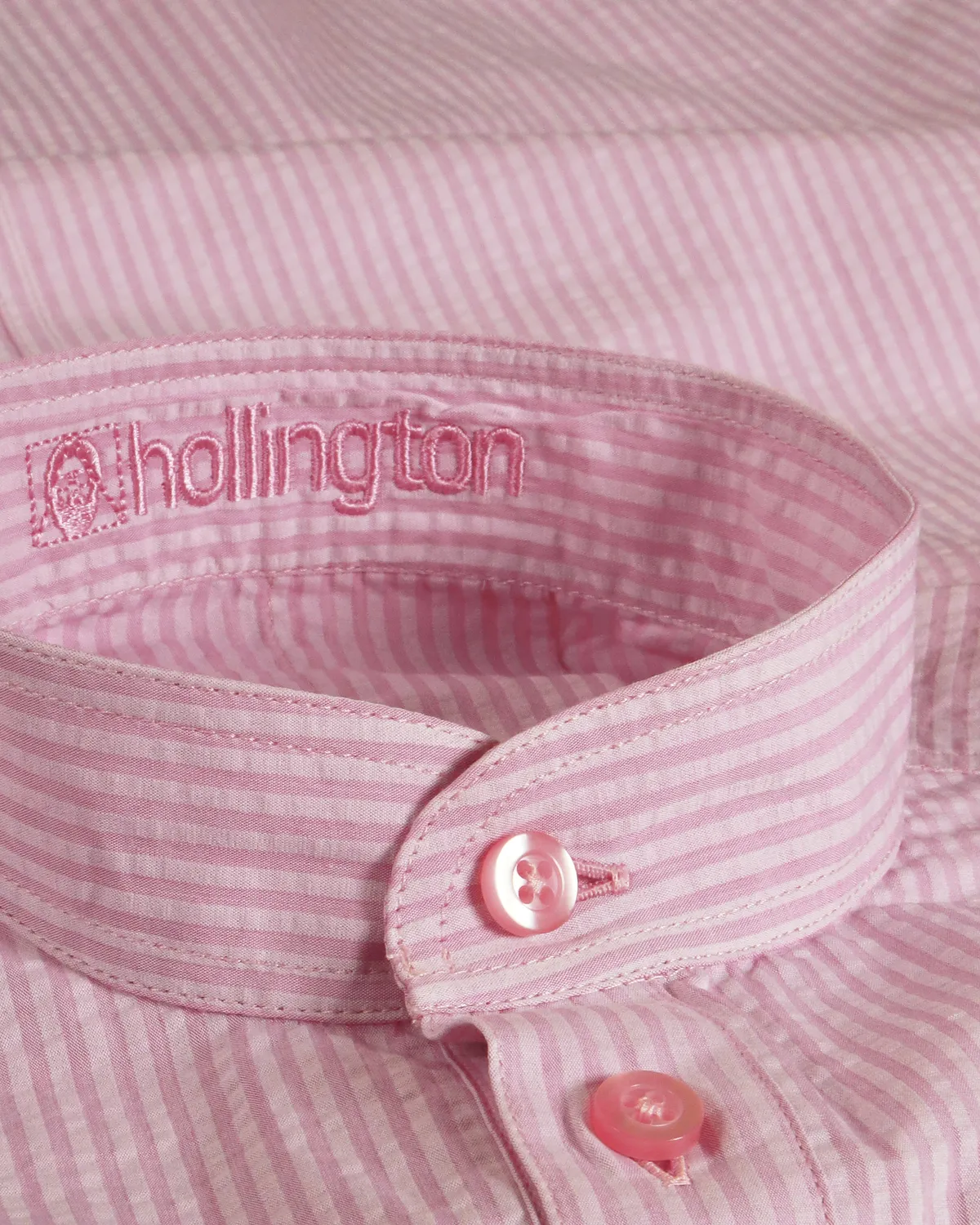 Hollington chemise col mao seersucker coton rose