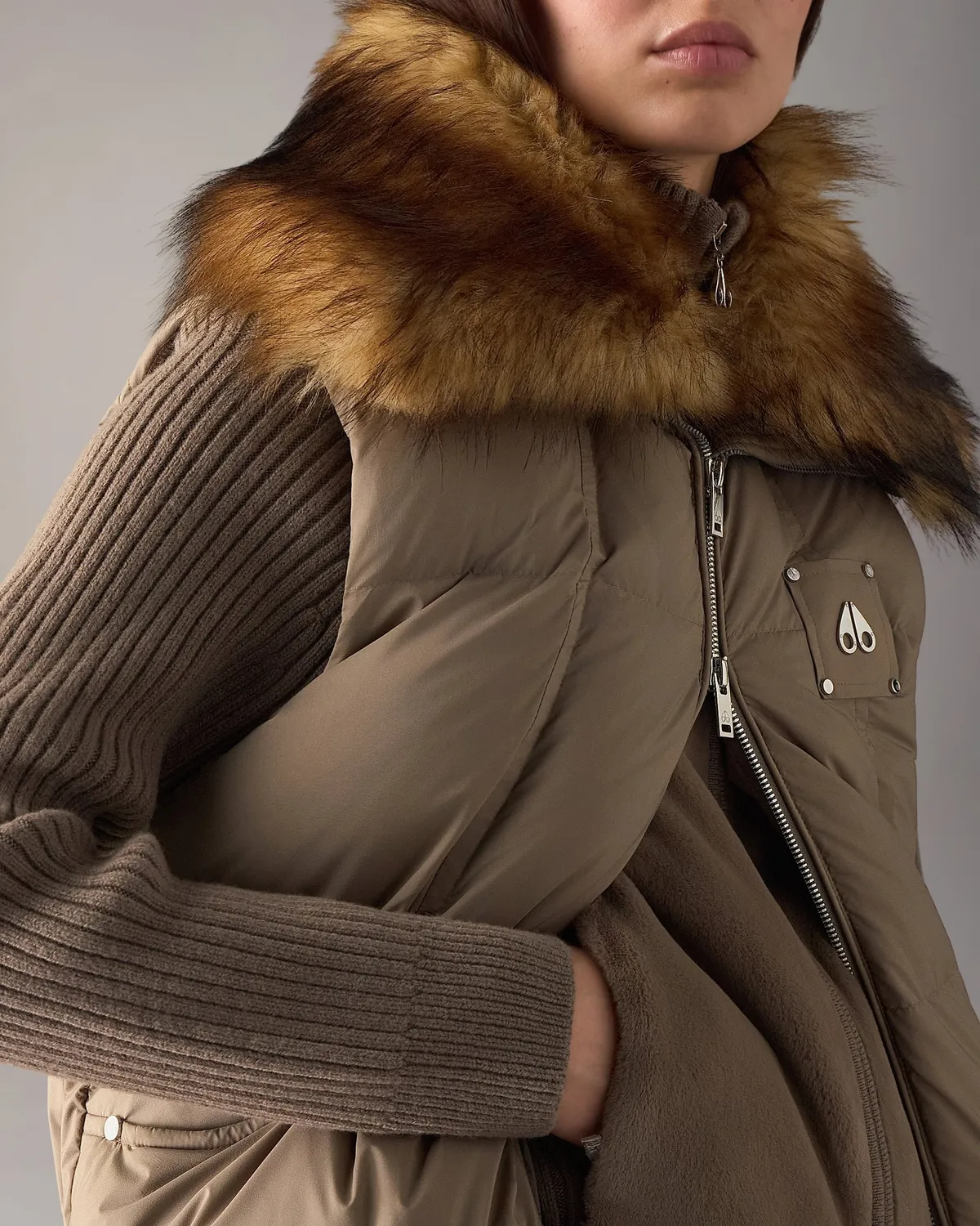 Moose Knuckles Everest gilet duvet gris Ashen sans manches