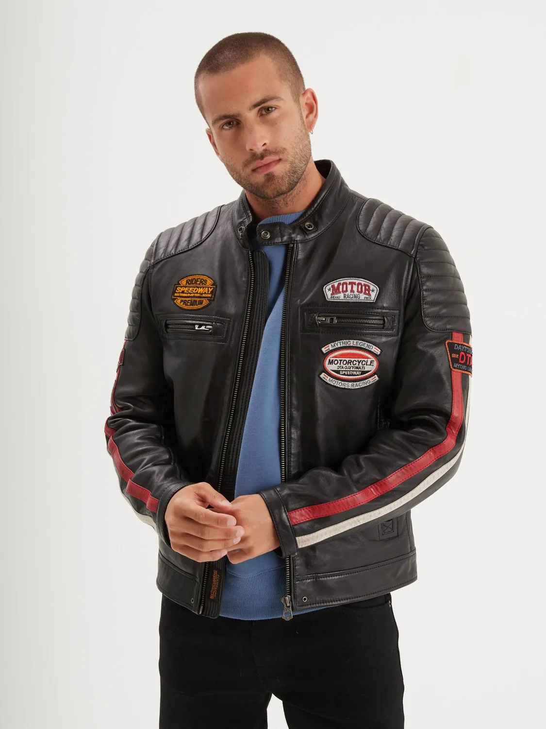 Daytona Gasly blouson motard mouton noir col motard