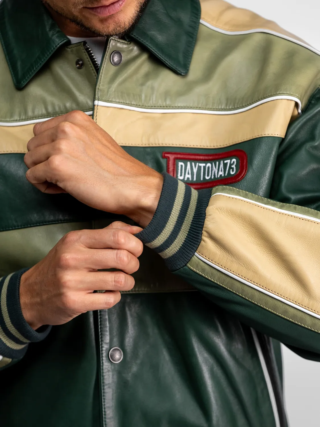 Daytona Lester blouson teddy cuir vert oversize