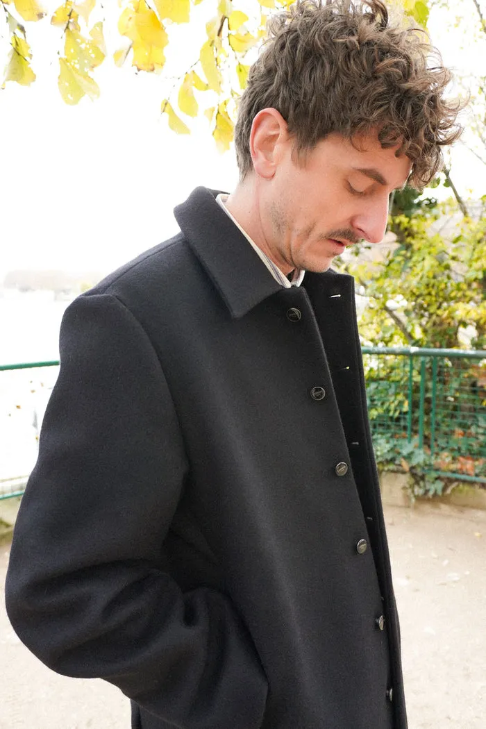 Lebrun Manteau Long Noir Minimaliste Laine