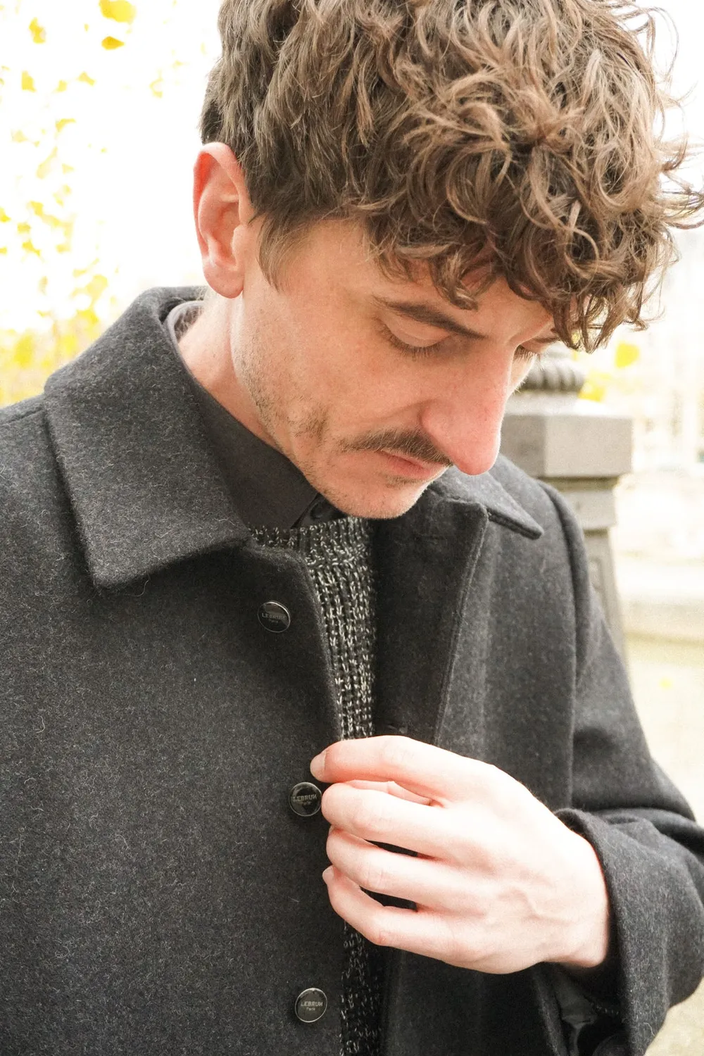 Lebrun Manteau Long Laine Gris Anthracite Homme Pur Laine