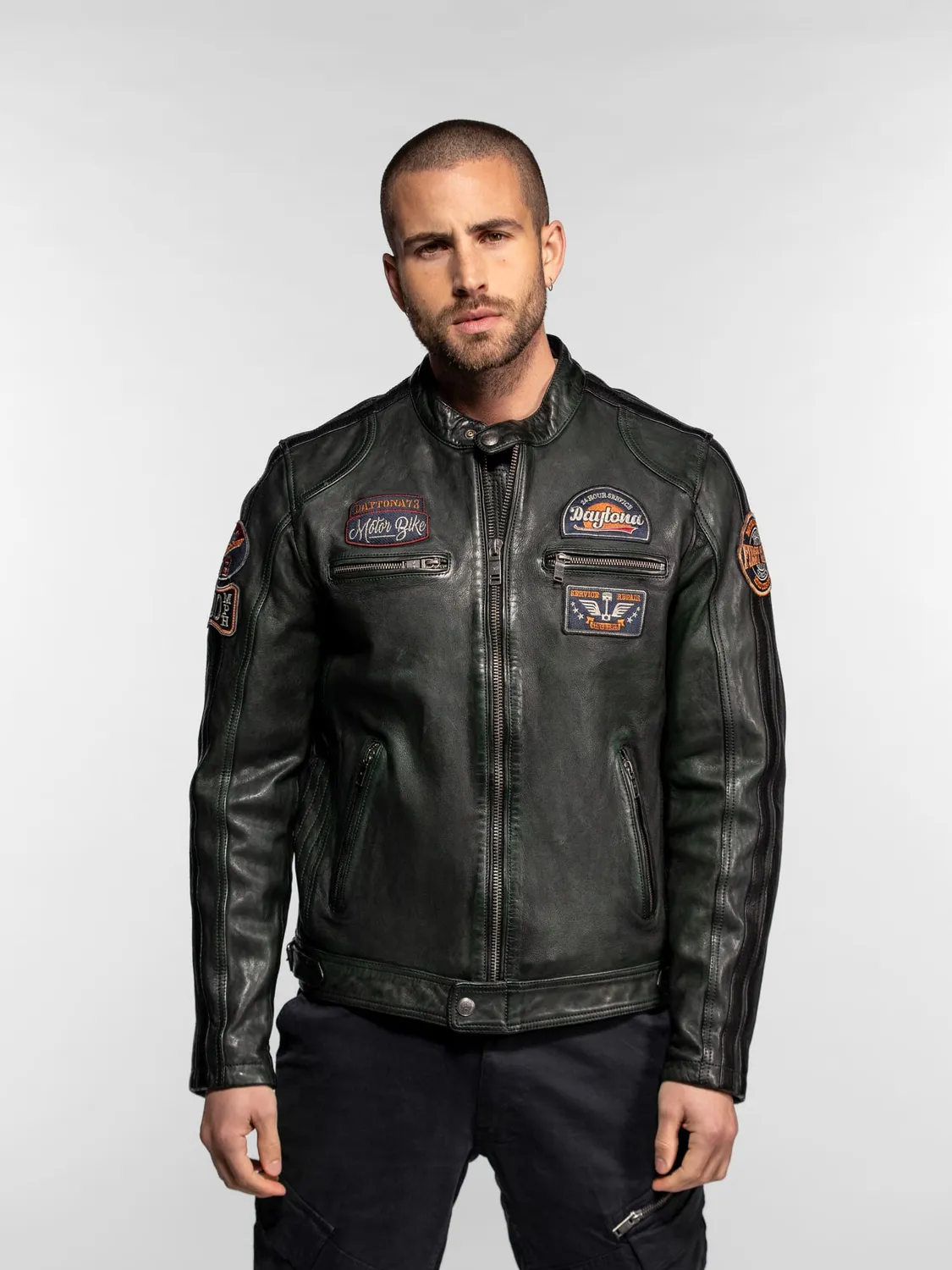Daytona Aniak Blouson cuir moto mouton marine patiné