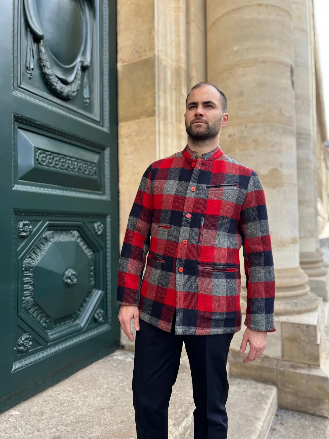 Hollington Architecte veste tweed carreaux rouges