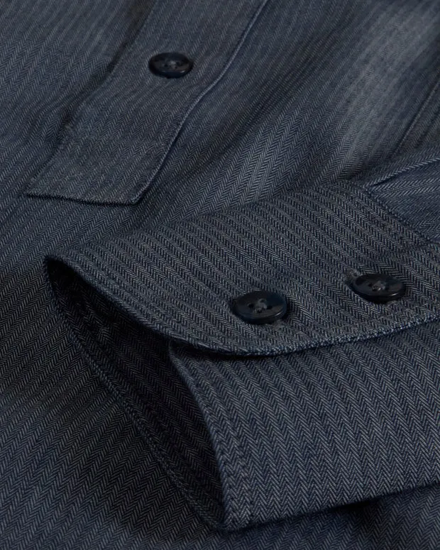 HOLLINGTON chemise col mao chevron denim homme