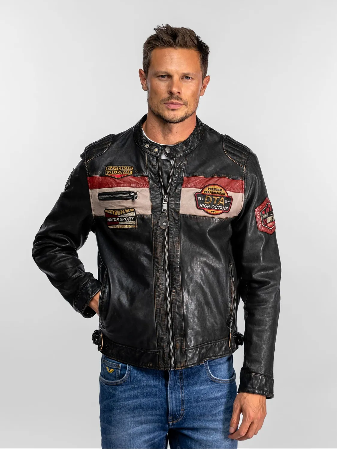 Daytona Nedoc Blouson cuir moto mouton noir vintage