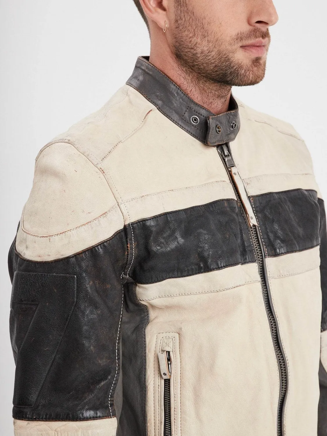 DAYTONA Borges blouson moto cuir blanc patiné