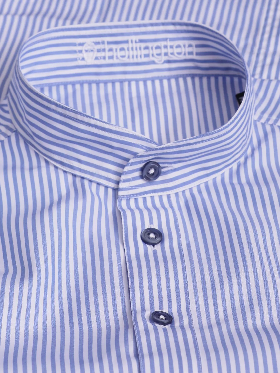 Hollington chemise col mao coton luxe rayures ciel