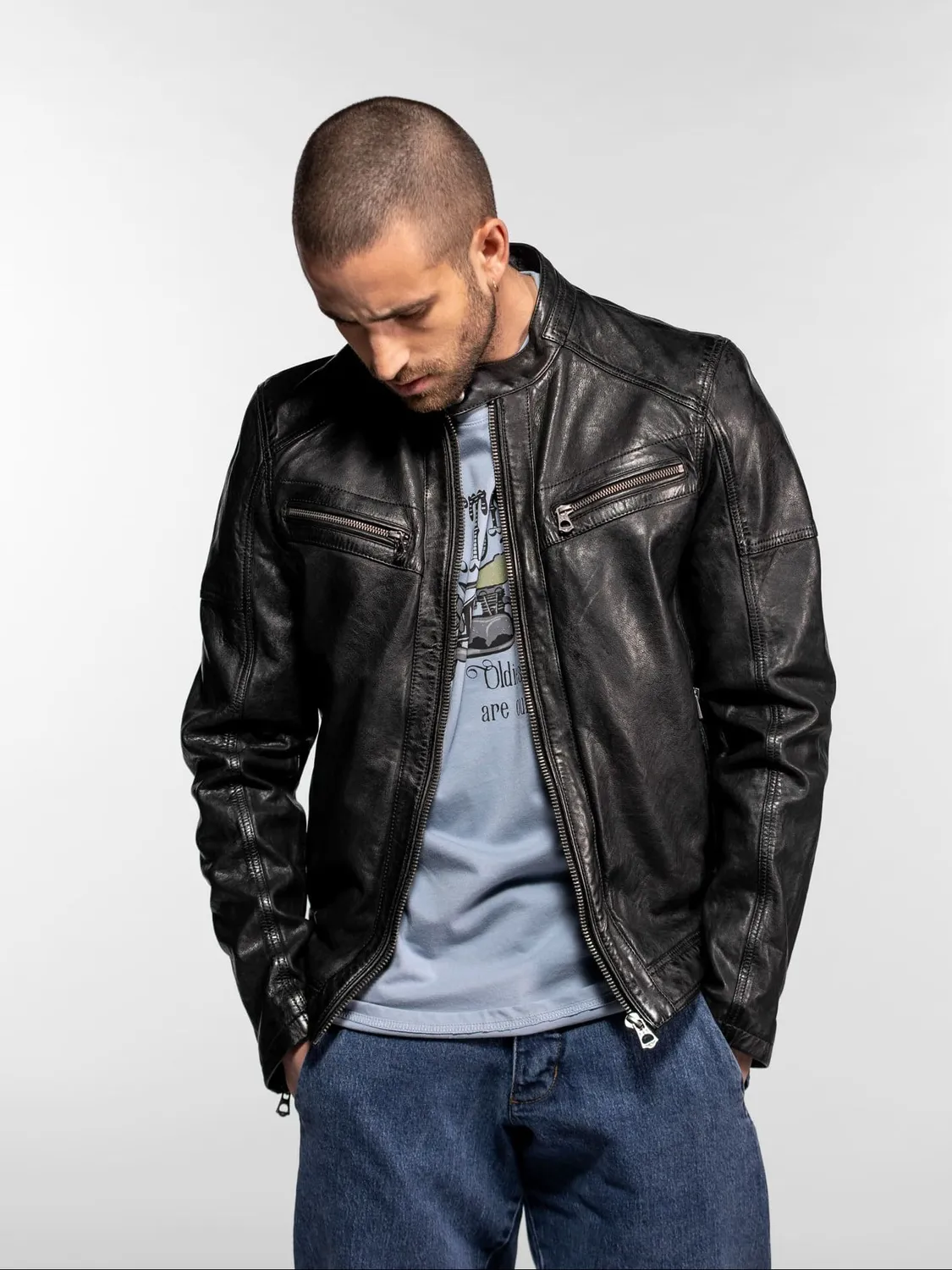 Daytona Collins blouson cuir homme noir agneau