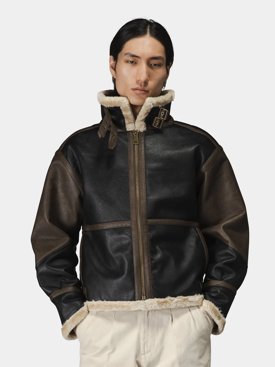 Alpha Industries B-3 Mod blouson simili cuir marron sherpa