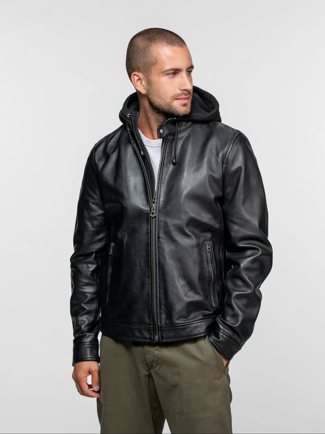 Daytona Shafter blouson cuir capuche noir nappa