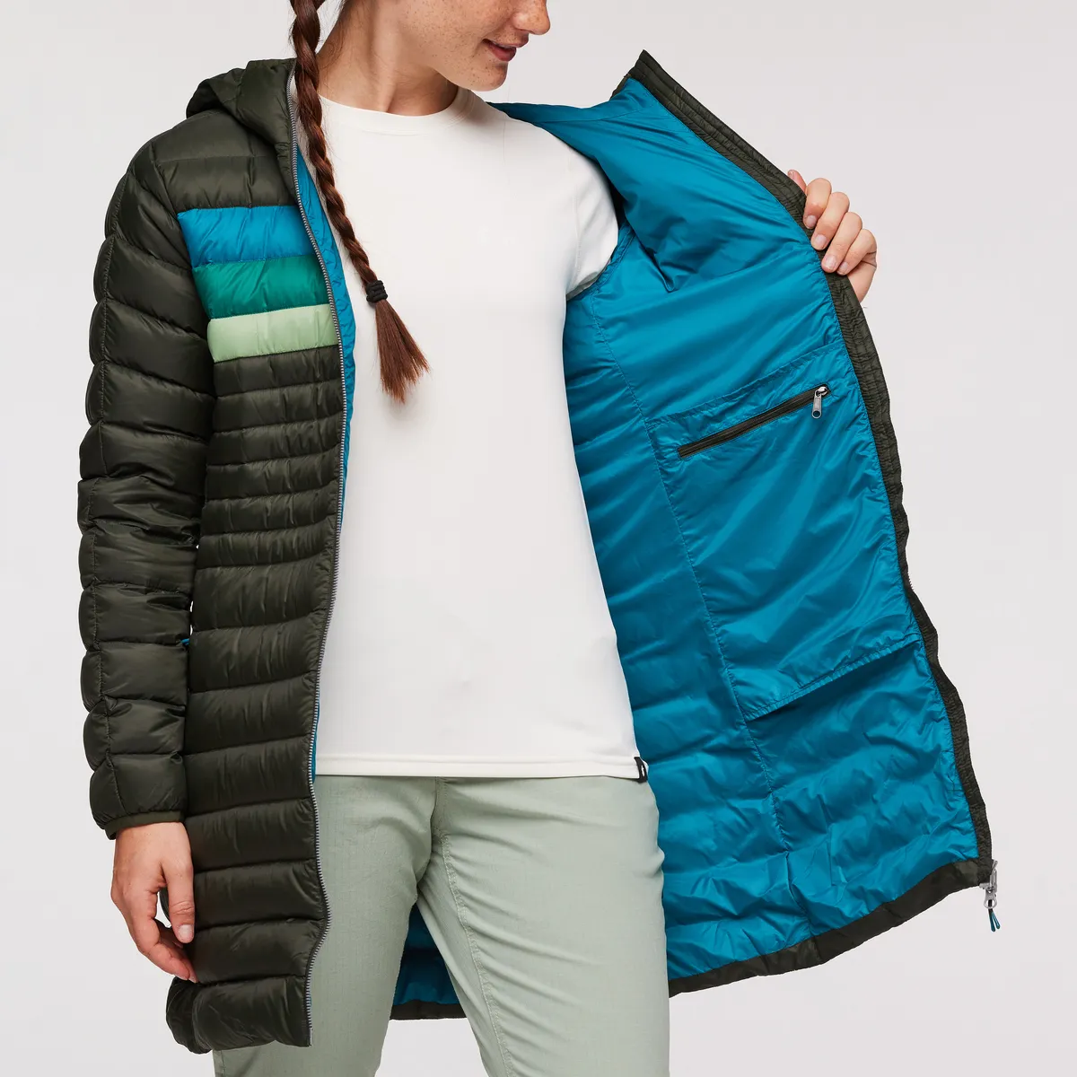 Cotopaxi Fuego parka femme duvet 800 Graphite rayé