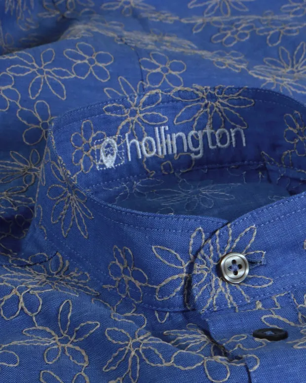 Hollington Deauville chemise lin coton beige floral manches courtes