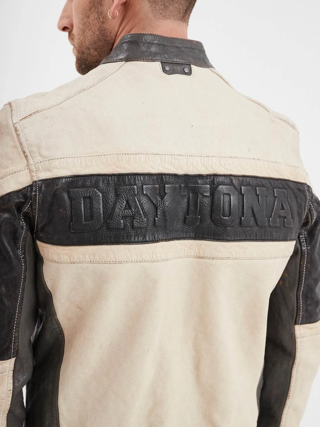 DAYTONA Borges blouson moto cuir blanc patiné