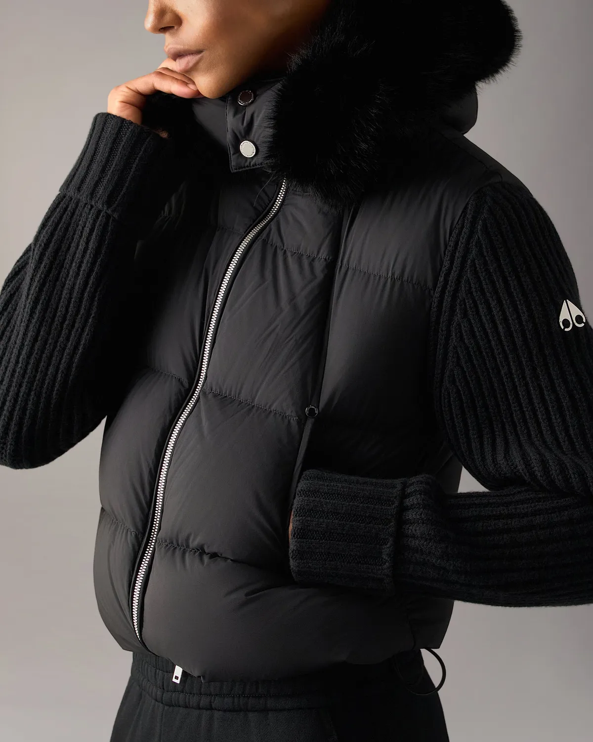 Moose Knuckles Everest Hybrid doudoune noire manches tricot