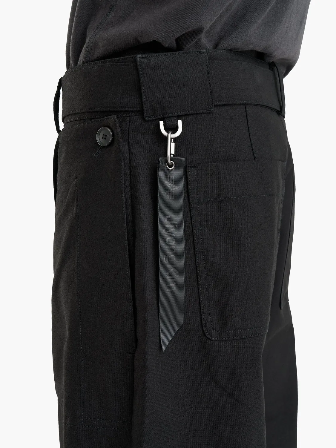 Alpha JiyongKim Double Front pantalon noir ceinture réglable