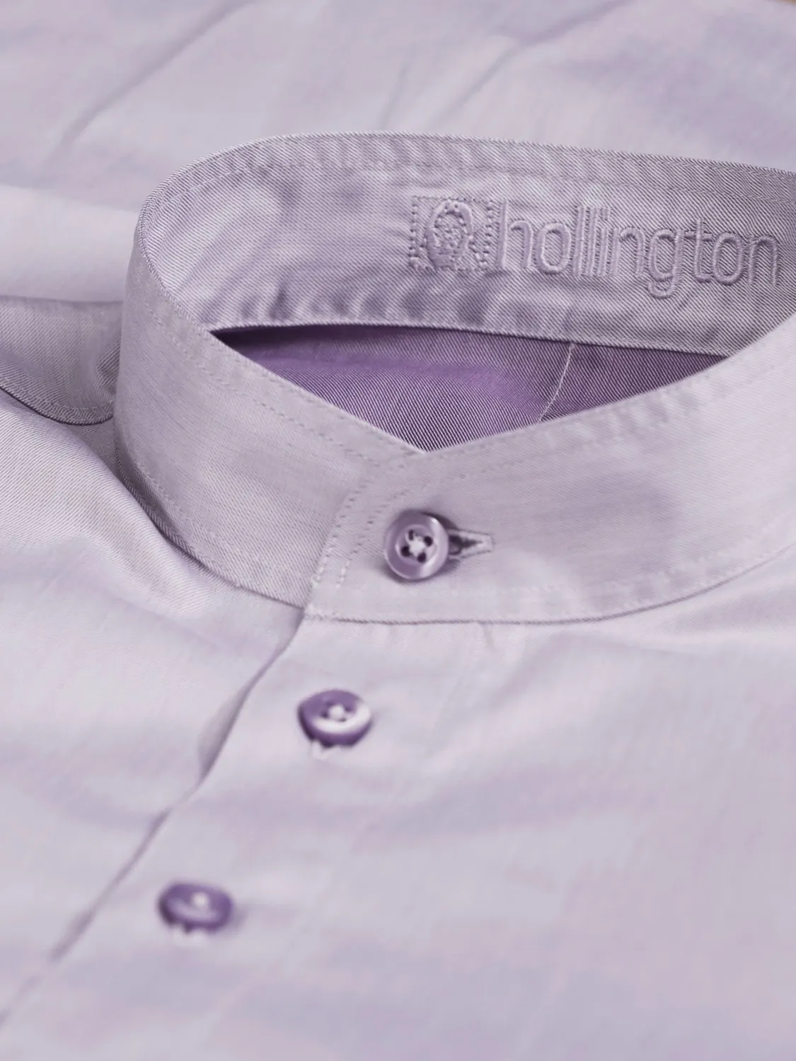 Hollington chemise col mao coton lilac coupe droite