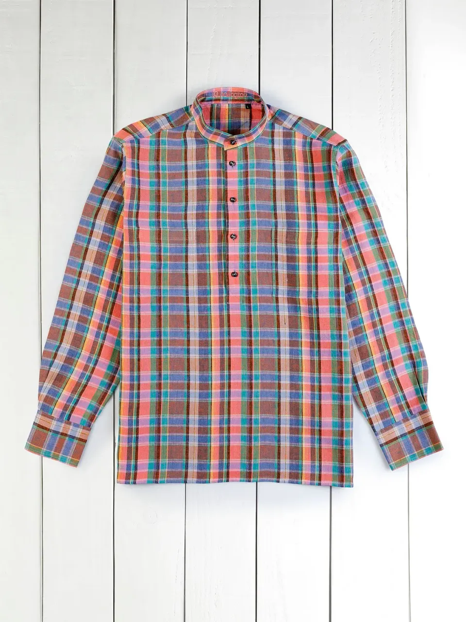 HOLLINGTON Chemise col mao tartan été lin XS-XXXL