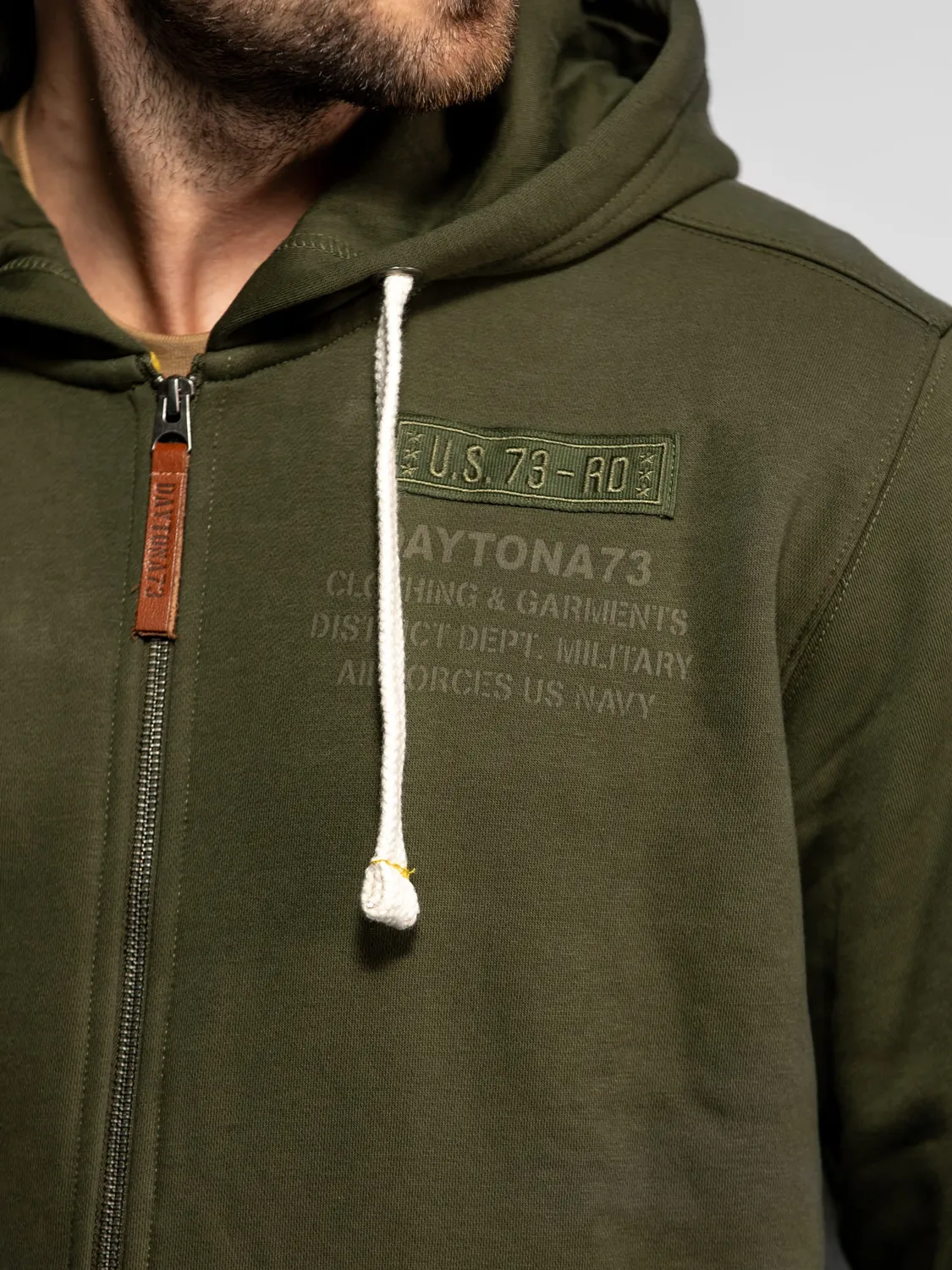 Daytona Tillman sweat capuche zip coton kaki