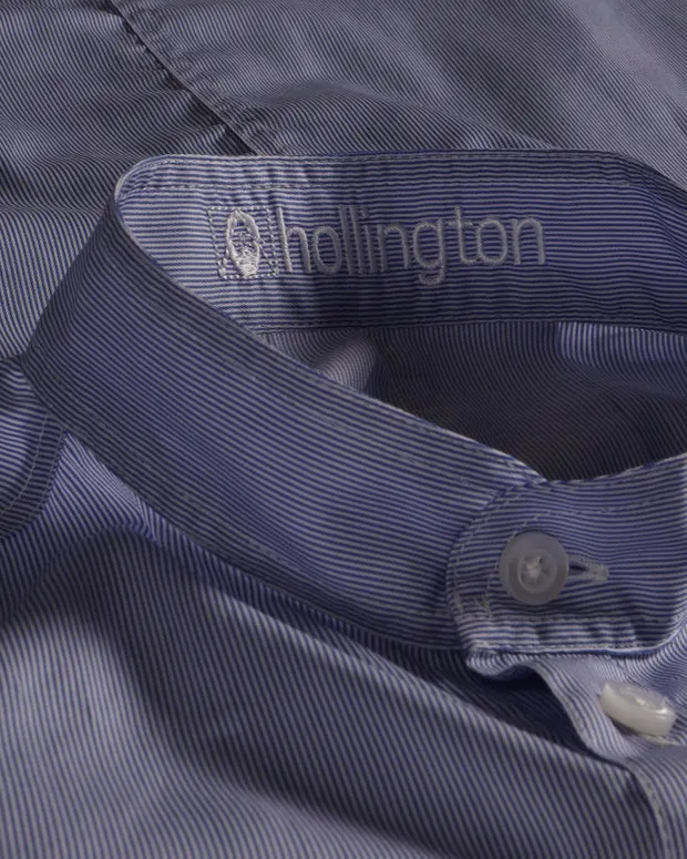 HOLLINGTON chemise col mao fines rayures bleues coton