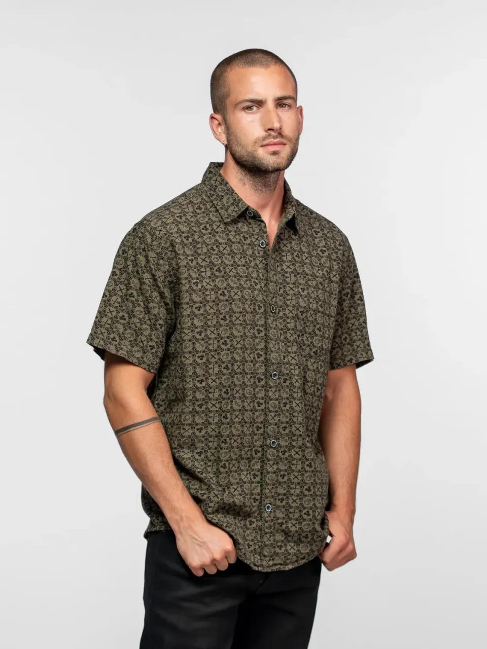 Daytona Moss chemise homme kaki motifs moto