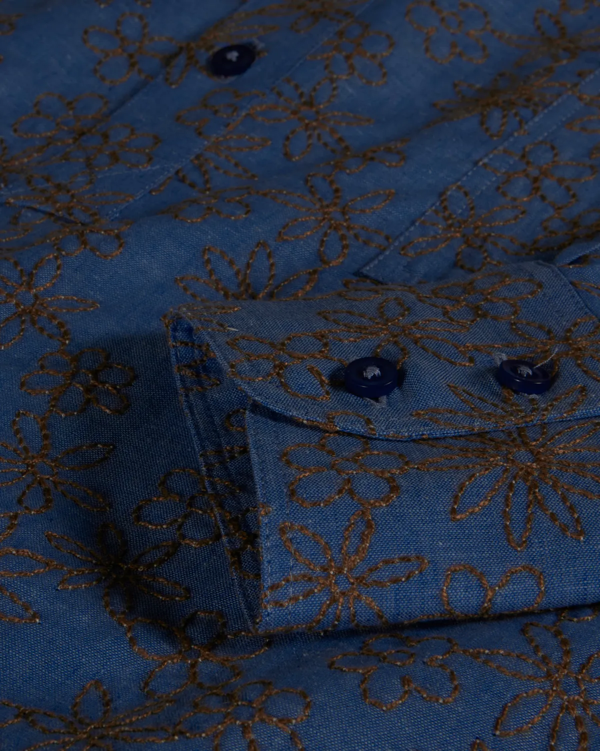 Hollington chemise col mao lin coton fleurs bleues