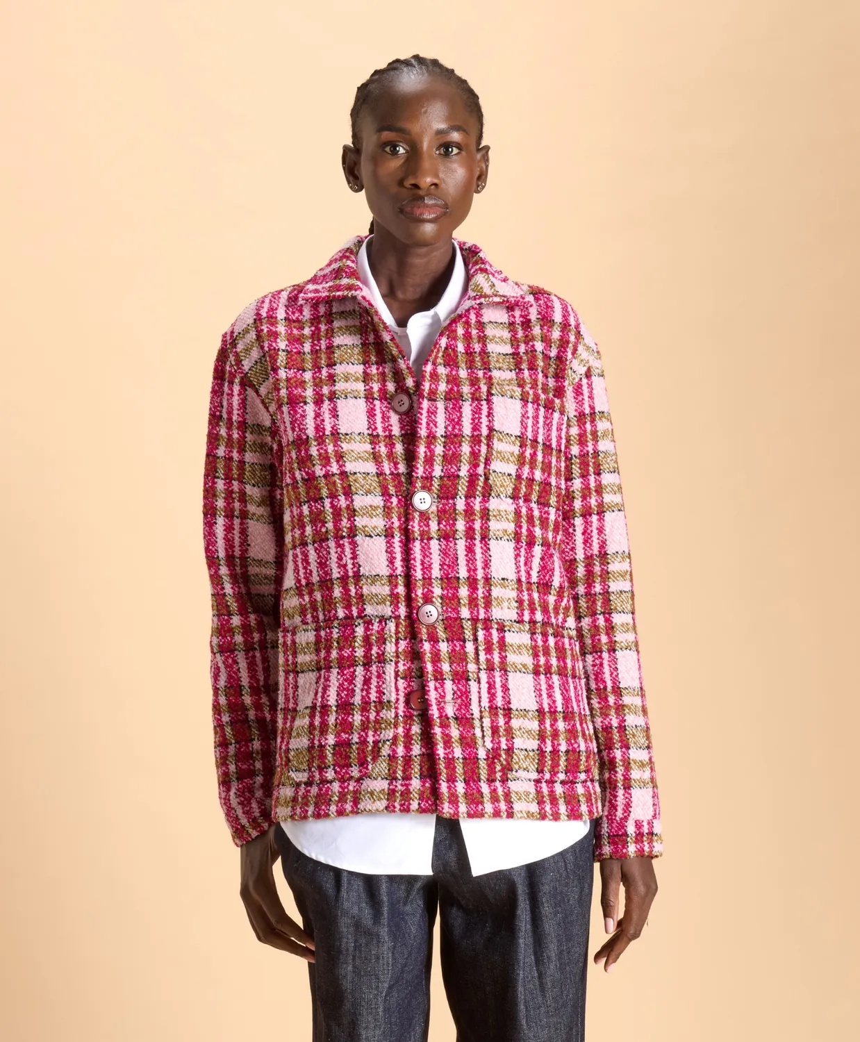 Soubacq Bleu Zita veste travail tweed bleu