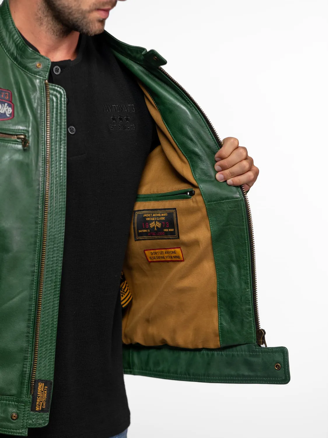Daytona Tormo blouson cuir motard noir mouton patchs ajusté