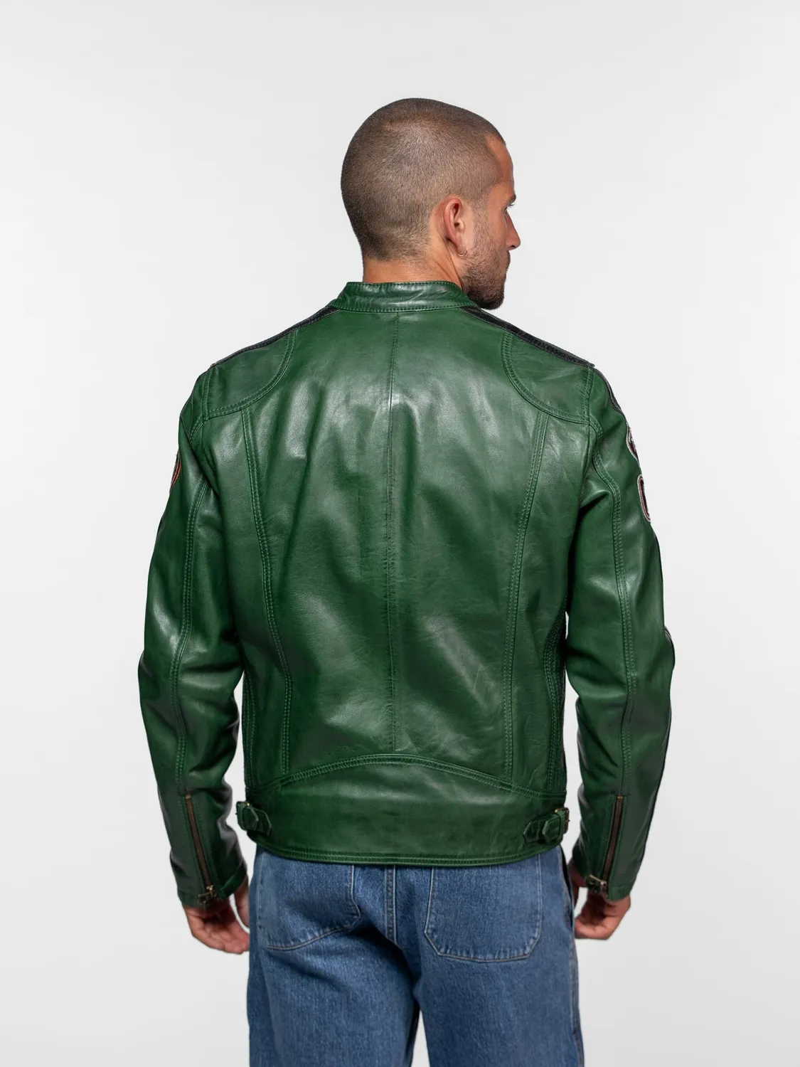 Daytona Tormo blouson cuir motard noir mouton patchs ajusté