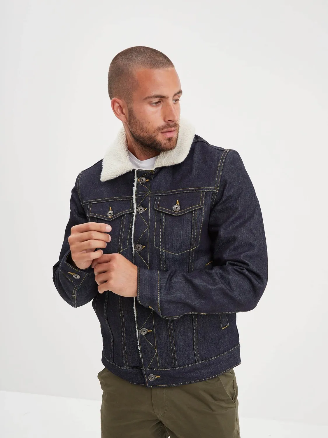 Daytona Mills veste jean raw indigo doublure sherpa