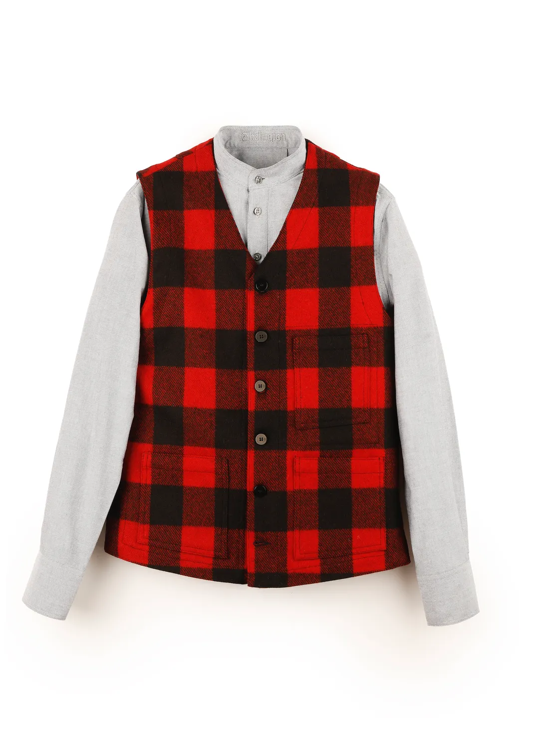 HOLLINGTON gilet drap de laine carreaux rouge noir