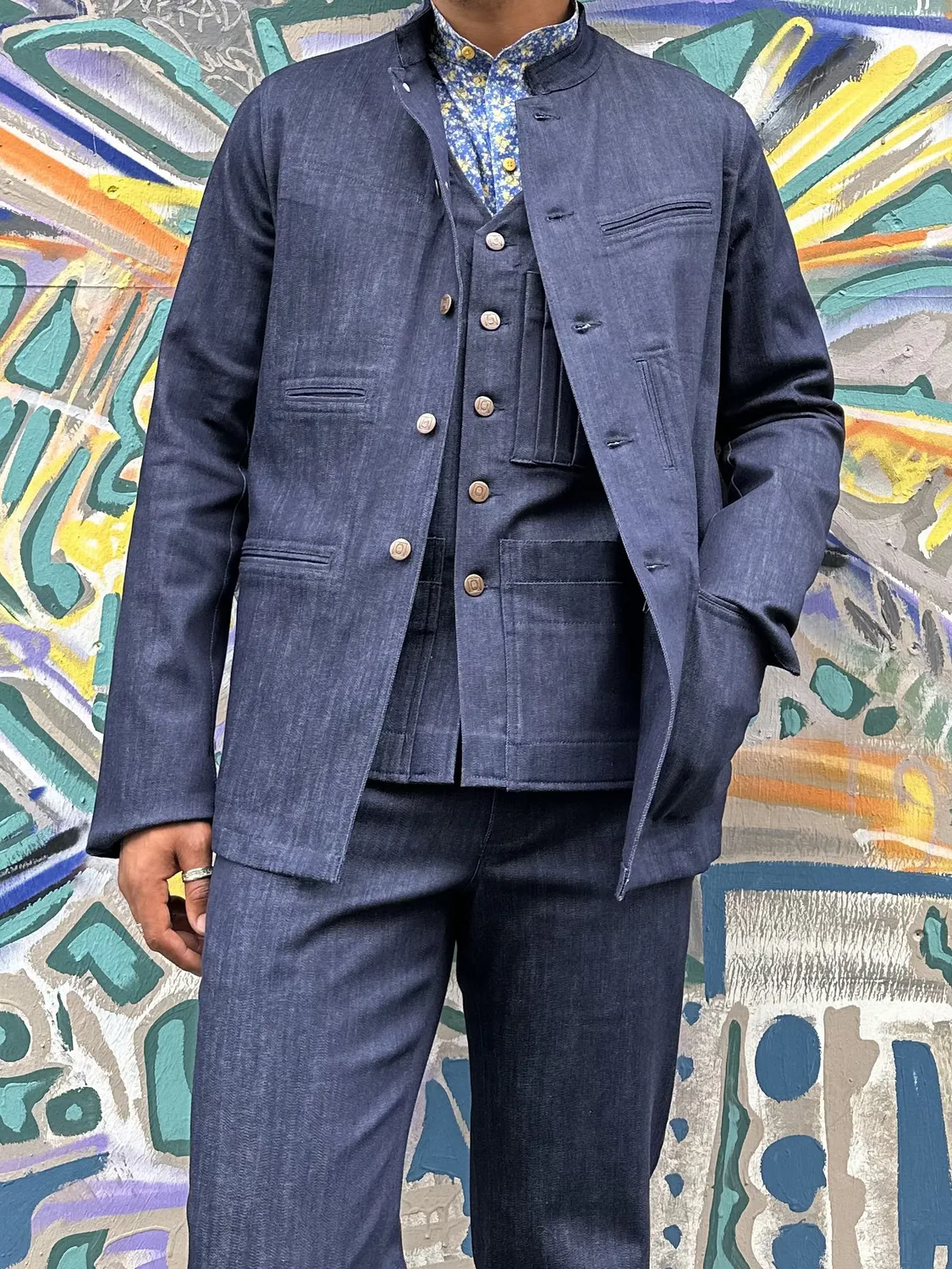 Hollington veste Architecte col Nehru denim indigo 44