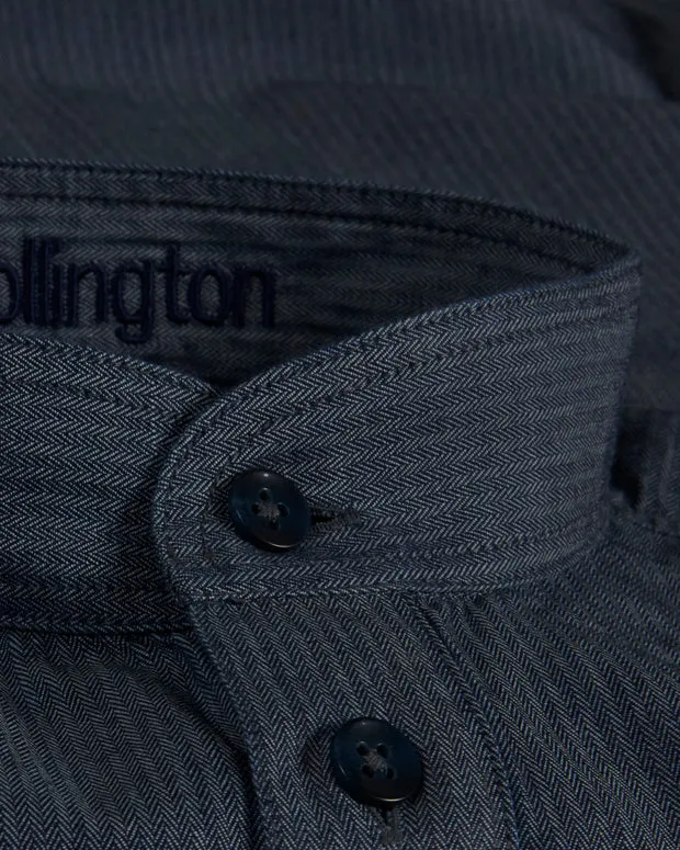 HOLLINGTON chemise col mao chevron denim homme